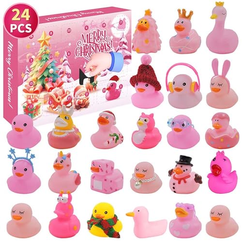 HFDHD 24-teiliger Weihnachts-Adventskalender mit Gummienten, Badespielzeug, Weihnachts-Blindbox, Spielzeugenten für Kinder, Jungen und Mädchen, Adventskalender (C) von HFDHD