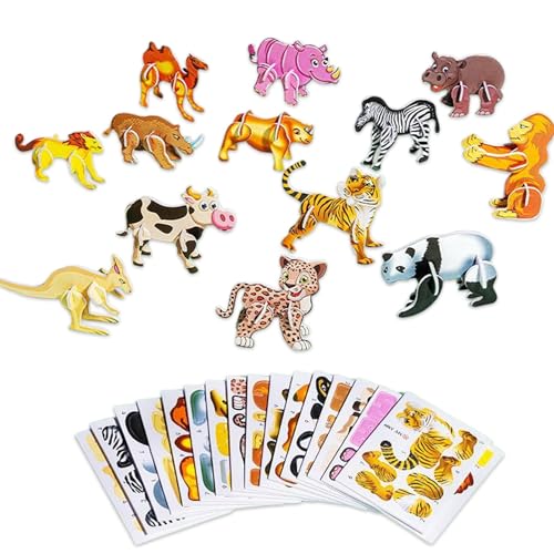 HFDHD 25-teiliges pädagogisches 3D-Cartoon-Puzzle, 3D-Puzzlespiel für Kinder, 3D-Puzzles, Cartoon-Lernspielzeug für Jungen und Mädchen (Animals) von HFDHD