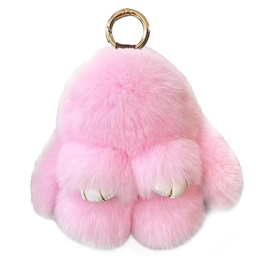 HFDHD Handgefertigte Anhänger mit weichem Hasen-Pompon, Schlüsselanhänger für die Autohandtasche, süßer Hasen-Schlüsselanhänger für Frauen und Mädchen (Pink) von HFDHD