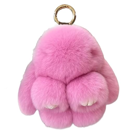 HFDHD Handgefertigte Anhänger mit weichem Hasen-Pompon, Schlüsselanhänger für die Autohandtasche, süßer Hasen-Schlüsselanhänger für Frauen und Mädchen (Rose Red) von HFDHD