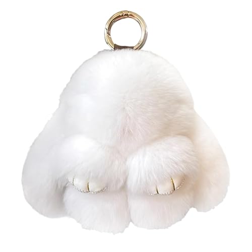 HFDHD Handgefertigte Anhänger mit weichem Hasen-Pompon, Schlüsselanhänger für die Autohandtasche, süßer Hasen-Schlüsselanhänger für Frauen und Mädchen (White) von HFDHD