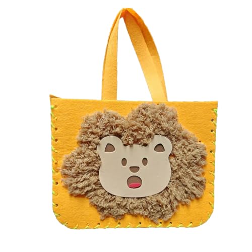 HFDHD Handgefertigtes Baumwoll-Malbeutel-Materialpaket, handgefertigte Näh- und Sticktasche für Kinder, kreative pädagogische Cartoon-Nähhandtasche aus Plüschfaden (Lion) von HFDHD