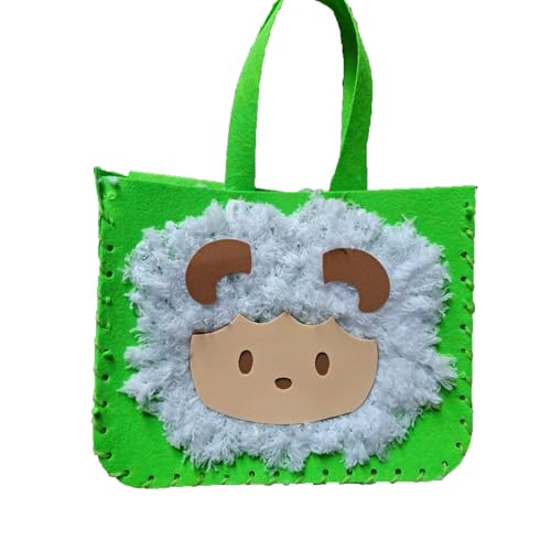 HFDHD Handgefertigtes Baumwoll-Malbeutel-Materialpaket, handgefertigte Näh- und Sticktasche für Kinder, kreative pädagogische Cartoon-Nähhandtasche aus Plüschfaden (Sheep) von HFDHD