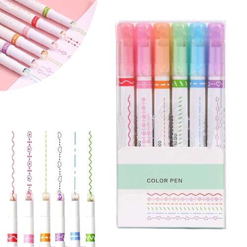 HFDHD Magischer Randstift, Textmarkerstifte mit Randdesign, Set mit gebogenen Textmarkern, magische Marker mit Farbwechsel, lustige Stifte in verschiedenen Formen (6PCS) von HFDHD