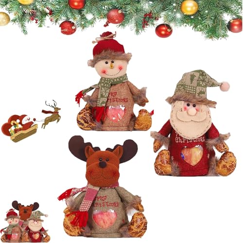 HFDHD Weihnachtsgeschenkbeutel mit Reißverschlussdesign, Weihnachtsmann-Schneemann-Puppen-Aufbewahrungsgeschenkbeutel, Weihnachtsgeschenkbeutel mit Kordelzug (A+B+C) von HFDHD