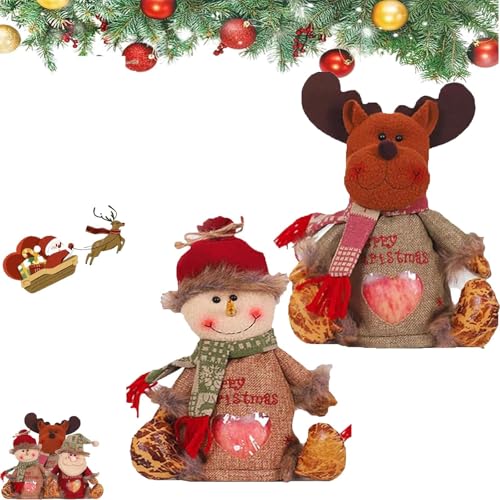 HFDHD Weihnachtsgeschenkbeutel mit Reißverschlussdesign, Weihnachtsmann-Schneemann-Puppen-Aufbewahrungsgeschenkbeutel, Weihnachtsgeschenkbeutel mit Kordelzug (B+C) von HFDHD