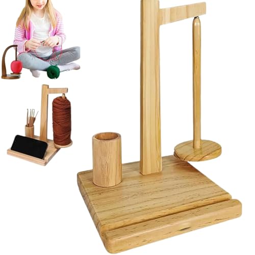 Holzgarnhalter mit Telefonständer, 360° drehbarer multifunktionaler Holzgarnrollenständer mit Telefon- und Tabletständer, Holzgarnhalter zum Häkeln (Wood) von HFDHD