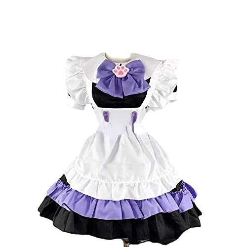 Kawaii Anime Cosplay Dienstmädchen Kostüme Kleid Halloween Kostüme für Frauen Niedliche Katze Mädchen Party Prinzessin Outfits Gothic Kleid, Lila, XXL von HFFYYQ