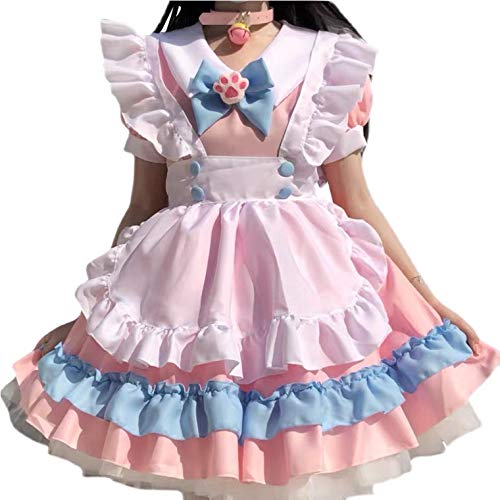 Kawaii Anime Cosplay Dienstmädchen-Kostüme Kleid Halloween Kostüme für Frauen Niedliche Katze Mädchen Party Prinzessin Outfits Gothic Kleid, Rosa, XL von HFFYYQ