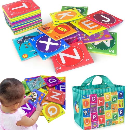 Weiche Alphabet-Karten für Babys, frühkindliche Aufklärungsbuch, 26 Stück, ABC-Alphabet, Lernspielzeug für frühes Lernen, Spielzeug mit Aufbewahrungstasche, waschbares, weiches Buchstabenspielzeug für von HFLWYWD