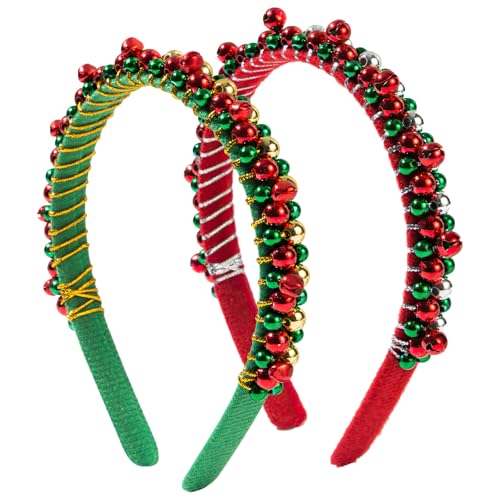 2 Stück Weihnachten Haarreifen Glöckchen, Weihnachtsstirnband Rot Grün, Weihnachts Haarreif, Weihnachten Haarreif Für Kinder Erwachsene, Weihnachtshaarreifen, Christmas Kopfbedeckung von HFMYGS