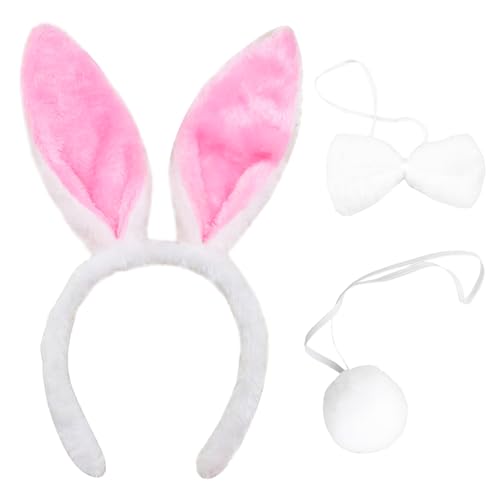 3 Stück Hasenohren Haarreif Set, Hasenohren Baby, Osterhasen Ohren, Bunny KostüM Frauen, Osterhasen KostüM Erwachsene, Hasen Ohren Haarreifen PlüSch Hasenohren Stirnband HaarbäNder Fliege Schwanz von HFMYGS