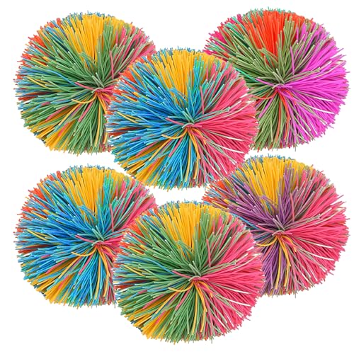 6 Stück Soft Bouncy Rainbow Pom, Wuschelball Stringy Balls, Zottelball,Gummiball Mit Fransen, Multicoloured Antistressball, Stressball Kinder, Stressbälle Spielzeug, Pufferball Sensorik Bälle von HFMYGS