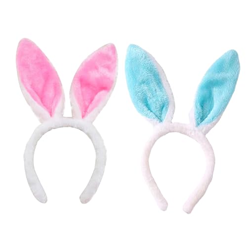 HFMYGS 2 Stück Hasenohren Haarreif, Hase Ohren Haarbänder, Plüsch-Hasenohren, Plüsch Stirnbänder für Ostern Party Hochzeit Geburtstag Kostüm Haarstyling Cosplay (Rosa + Blau) von HFMYGS