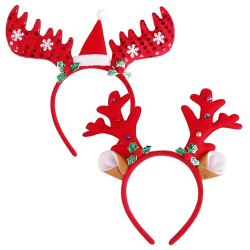 HFMYGS 2 Stück Weihnachten Rentier Geweih Haarreif, Weihnachts Stirnbander Rot, Weihnachten Haarreif, Lustige Weihnachts Haarreif Für Erwachsene & Kinder, Perfekte Weihnachts Haarschmuck von HFMYGS