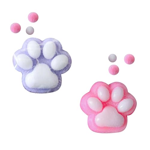 Süße Weiche Katzenpfoten Quetschspielzeuge, Soft Cat Paws Squishy Toy, Neues Rosa Squeeze Fußspielzeug, Stressabbau Fidget Toys, Katzenpfoten Geeignet für Mädchen und Jungen zum Entspannen (Rosa+Lila) von HFMYGS