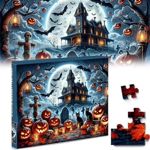 Halloween-Albtraum-Puzzle für Erwachsene, Halloween-Horror, Spukhaus, Kürbis, Skelett, Geist, Grab Thema, Puzzle, kreatives Puzzle, 1000 Teile von HFSAZJ