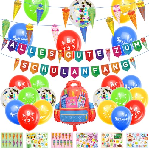 Einschulung Deko, Einschulung Schuleinführung Schulanfang Deko Set, Einschulungsdeko Mädchen Jungen, Inklusive Schulanfang Banner, Einschulung Ballons, Schulanfang Aufklebers von HFVZCB