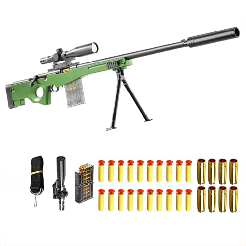 AWM Soft Bullet Spielzeugpistole 66 Fuß Reichweite Sniper Rifle mit 32x Verstellbarer Lupe Sicherheit Soft Bullet Blasterpistolen DIY zusammengebautes Zubehör für Kinder ab 6 Jahren Outdoor-Spielzeug von HGFYE