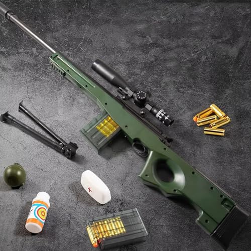 AWM Soft Bullet Spielzeugpistole 66 Fuß Reichweite Sniper Rifle mit 32x Verstellbarer Lupe automatisch ejecting Shell Toy Gun 7 8 9 10 11+ Kinder Jahre Besten Outdoor Games von HGFYE