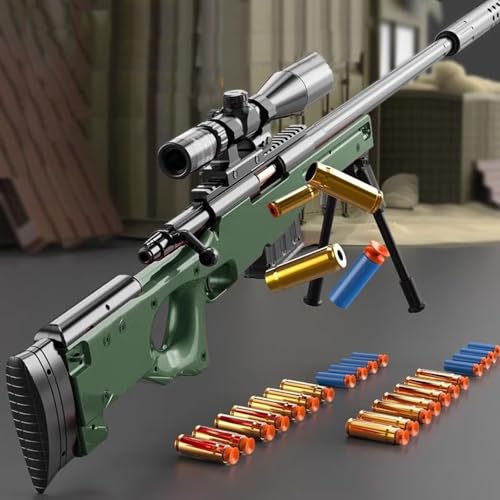 AWM Soft Bullet Spielzeugpistole 66 Fuß Reichweite Sniper Rifle mit 32x Verstellbarer Lupe Sicherheit Soft Bullet Blasterpistolen DIY zusammengebautes Zubehör für Kinder ab 6 Jahren Outdoor-Toy Gun von HGFYE