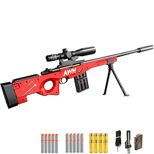 AWM Soft Bullet Spielzeugpistole 66 Fuß Reichweite Sniper Rifle mit verstellbare Lupe Kind Handbuch Auswurf Schaumstoffpistole DIY zusammengebautes Zubehör für Kinder ab 6 Jahren Outdoor-Spielzeug von HGFYE