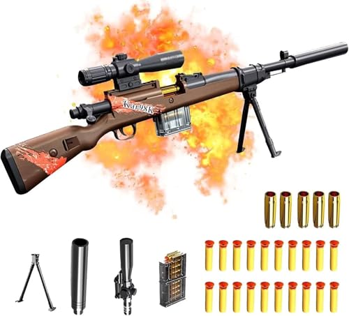 ScharfschüTzengewehr 98K Kinder Schaumstoff Blaster Toy Gun 66FT Langstreckenschießen Manueller Auswurf Sniper Spielzeug Pistole mit 15x Verstellbares Teleskop für Geburtstag Weihnachten Geschenk von HGFYE