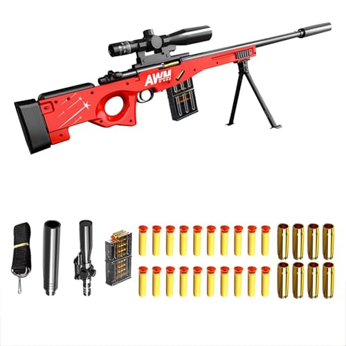 Soft Bullet Gun Shotgun Blaster Gewehr AWM Auswurf Spielzeug Sniper Gewehr Shell Ejecting Toy Gun Mit Verstellbarem Lupe Manual Loading Spielzeugpistole FüR Outdoor-Spiele Toy von HGFYE