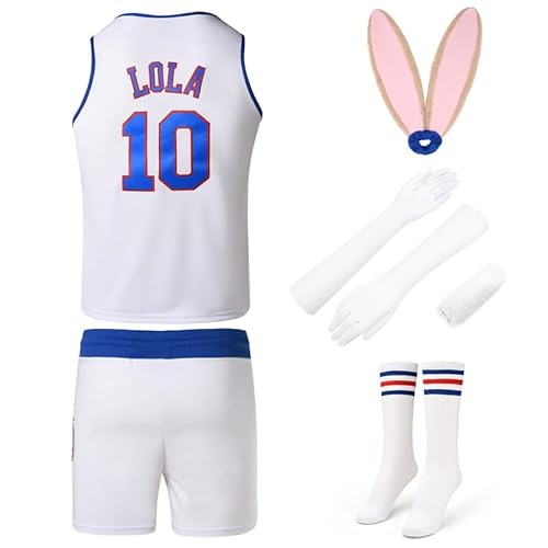 Halloween-Kostüme #10 Lola Jersey Bunnies Space Movie Lady Cheerleading Top & Shorts Outfit mit 4 Teilen, Sport White, L von HGHNEILG