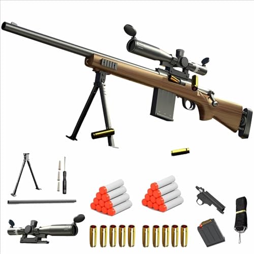 M24 Spielzeug Sniper Gewehr Schaumstoff Soft Bullet Manual auswurf Schießen auf große Distanz Toy 15X verstellbares Teleskop Stiller Start Geeignet für Kindergeburtstage von HGMMFZ