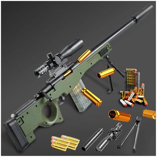 Scharfschützengewehr AWM 65Ft Long Range Shooting Stiller Start Soft Bullet Gun Manual Shell auswurf mit 32 Mal verstellbarem Teleskop Tolle Weihnachts Geburtstags Spielzeug für Kinder ab 7 Jahren von HGMMFZ