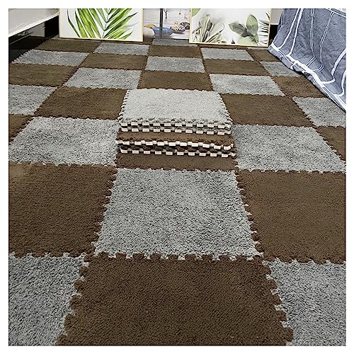 HGOuhKPlüsch-Puzzle-Schaum-Bodenmatte 16 Stück Plüsch-Patchwork-Schaum-Bodenmatte, quadratische Plüsch-Puzzle-Bodenmatte, rutschfester ineinandergreifender Teppich Ineinandergreifende Teppichfliesen(D von HGOuhK