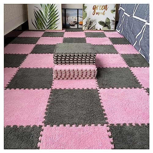 HGOuhKPlüsch-Puzzle-Schaum-Bodenmatte 16-teiliger, quadratischer, ineinandergreifender Plüschteppich, quadratische Puzzle-Bodenmatte, Schlafzimmer-Krabbelmatten Ineinandergreifende Teppichfliesen(Grey von HGOuhK