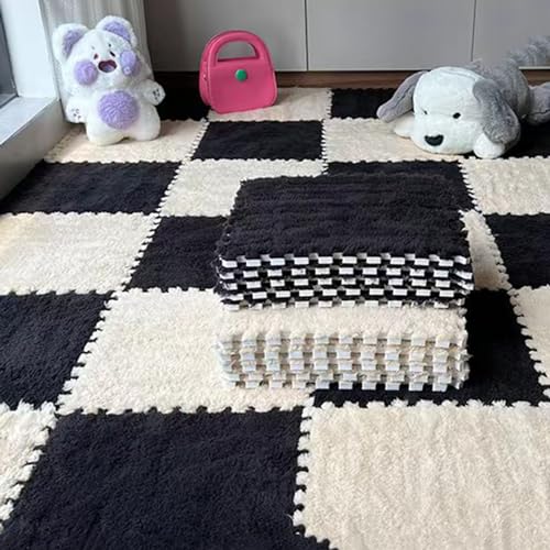 HGOuhKPlüsch-Puzzle-Schaum-Bodenmatte Plüsch-Patchwork-Teppich, 20-teilige ineinandergreifende Schaumstoff-Puzzlematte, weiche, flauschige Fliesenmatte, rutschfeste Klettermatte Ineinandergreifende Te von HGOuhK