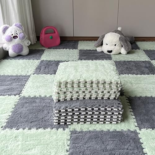 HGOuhKPlüsch-Puzzle-Schaum-Bodenmatte Plüsch-Patchwork-Teppich, 20-teilige ineinandergreifende Schaumstoff-Puzzlematte, weiche, flauschige Fliesenmatte, rutschfeste Klettermatte Ineinandergreifende Te von HGOuhK