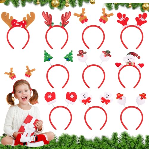 HGRGHH 10 Stück Haarreif Weihnachten, Weihnachtshaarreifen Erwachsene, Haarreifen Weihnachten, Weihnachts Haarreif, Rentier Haarreif, Weihnachts Kopfschmuck mit 10 Designs für Kinder Erwachsene von HGRGHH