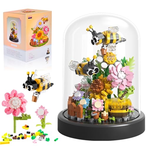 HGRGHH Blumen Bausteine Set, 588 Stück Biene Blumen Micro Mini Baustein Set, Blumen Insekten Klemmbausteine mit Staubdichter Kuppel und Sockel, Geschenk für Mädchen ab 6 Jahren und Erwachsene von HGRGHH