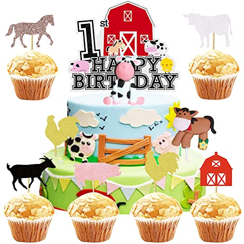 HGSHUO Bauernhof Tortendeko Geburtstag Kuchen Deko Tiere Cake Topper Happy Birthday Cupcake Topper Kindergeburtstag Torte Deko Dschungel Party Geburtstagsdeko Pferde Kuchendeko von HGSHUO