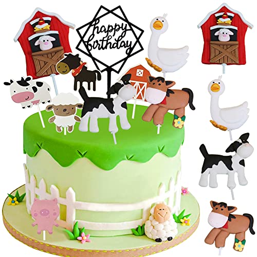 HGSHUO Bauernhof Tortendeko Geburtstag Kuchen Deko Tiere Cake Topper Happy Birthday Cupcake Topper Kindergeburtstag Torte Deko Dschungel Party Kuchendeko Pferde Geburtstagsdeko von HGSHUO