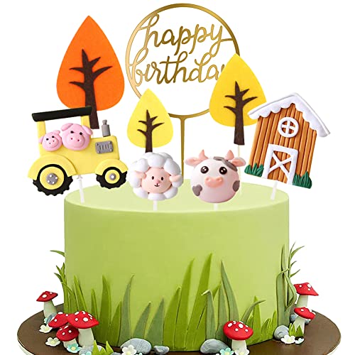 HGSHUO Bauernhof Tortendeko Geburtstag Kuchen Deko Tiere Cake Topper Happy Birthday Cupcake Topper Kindergeburtstag Torte Deko Herbst Dschungel Party Kuchendeko Geburtstagsdeko von HGSHUO