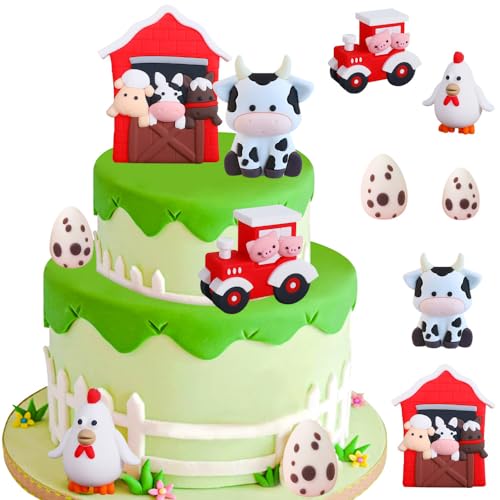 HGSHUO Bauernhof Tortendeko Geburtstag Kuchen Deko Traktor Cake Topper Happy Birthday Cupcake Topper Kindergeburtstag Torte Deko Dschungel Party Kuchendeko Tiere Geburtstagsdeko von HGSHUO