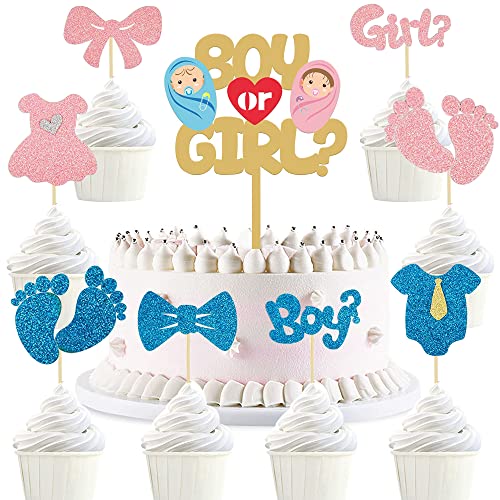 HGSHUO Boy or Girl Tortendeko Gender Reveal Kuchen Deko Glitzer Cupcake Topper Junge oder Mädchen Muffin Deko Baby Shower Torte Deko Geburtstag Kuchendeko Kindergeburtstag 25 Stück von HGSHUO