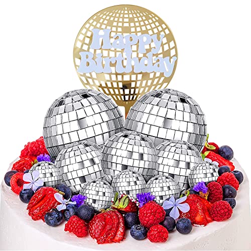 HGSHUO Discokugel Tortendeko Disco Kuchen Deko Spiegelkugel Cake Topper Happy Birthday Cupcake Topper 70er 80er 90er Dekoration Geburtstag Torte Deko Disco Party Kuchendeko von HGSHUO