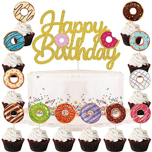 HGSHUO Donut Tortendeko Geburtstag Kuchen Deko Krapfen Cupcake Topper Happy Birthday Muffin Torte Deko Donut Strand Tropical Picknick Kuchendeko 37 Stück von HGSHUO