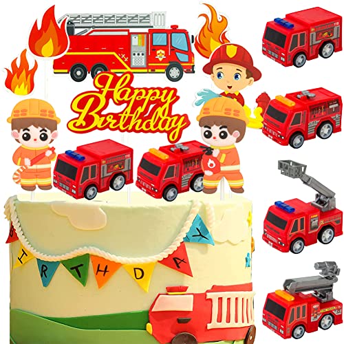 HGSHUO Feuerwehrauto Tortendeko Feuerwehrmann Kuchen Deko Geburtstag Feuerwehr Cake Topper Happy Birthday Torte Deko Kindergeburtstag Cupcake Topper Geburtstagsdeko Kuchendeko Auto von HGSHUO