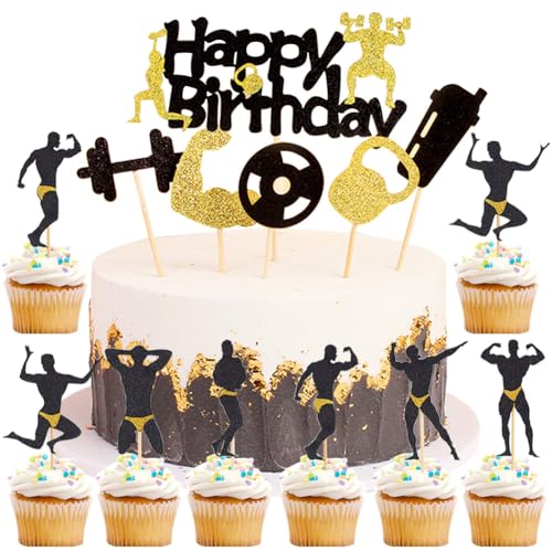 HGSHUO Fitness Tortendeko Geburtstag Kuchen Deko Fitness Cake Topper Glitzer Cupcake Topper Happy Birthday Torte Deko Kuchendeko Sport Geburtstagsdeko von HGSHUO