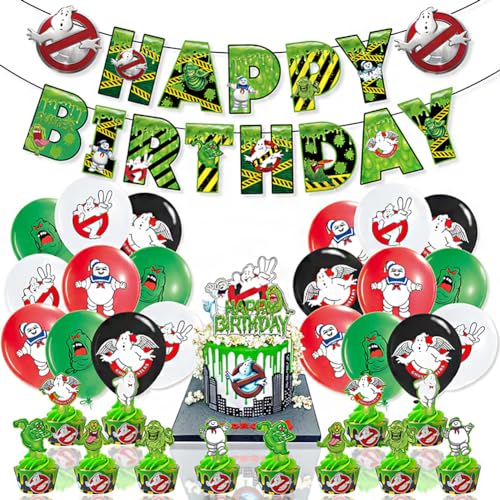 HGSHUO Ghost Geburtstag Deko für Ghostbusters Luftballon Tortendeko Kindergeburtstag Ballon Girlande Happy Birthday Banner Ghostbuster Geburtstagsdeko Halloween von HGSHUO