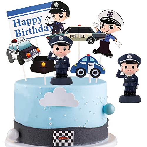 HGSHUO Polizei Tortendeko Geburtstag Kuchen Deko Polizei Figuren Kuchendeko Polizeiauto Cake Topper Happy Birthday Torte Deko Kindergeburtstag Geburtstagsdeko von HGSHUO