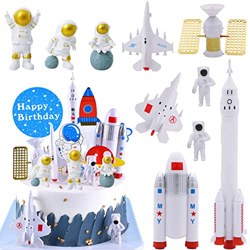 HGSHUO Tortendeko Astronauten Kuchen Deko Astronaut Figuren Geburtstag Kuchendeko Weltraum Cake Topper Happy Birthday Torte Deko Kindergeburtstag Kuchendekoration Geburtstagsparty 16 Stück von HGSHUO