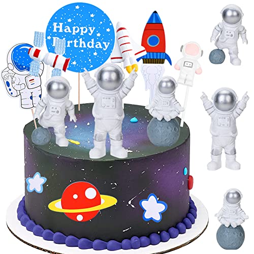 HGSHUO Tortendeko Astronauten Kuchen Deko Astronaut Figuren Geburtstag Kuchendeko Weltraum Cake Topper Happy Birthday Torte Deko Kindergeburtstag Kuchendekoration Rakete Geburtstagsparty von HGSHUO